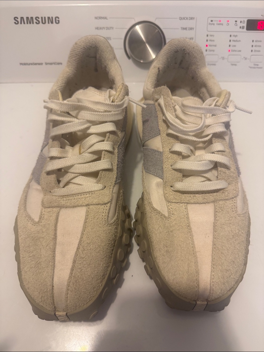 New Balance Beige and Gray Retro Lace-Up Sneakers